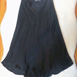 Zara Black Satin Midi Skirt